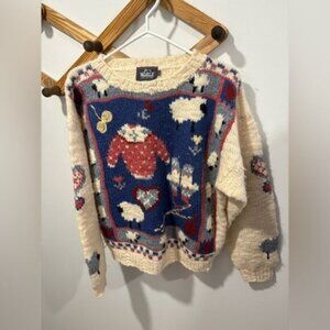 VINTAGE Woolrich Sheep Pattern Sweater - Blue, Cream, and Red